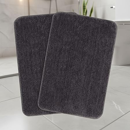 SARAL Home Microfiber Solid Anti-Skid Bath Mats Set of 2(Grey,35X50cm)