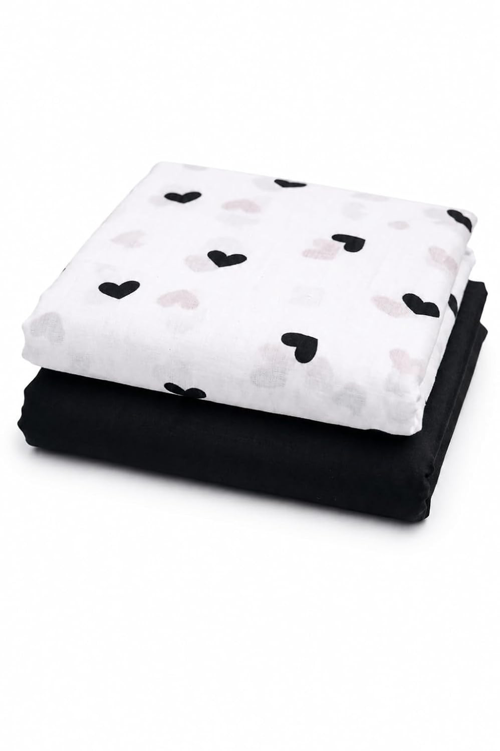 White and Black Heart Print Unstitched Dress Material, Cotton Fabric, 2 Piece Set