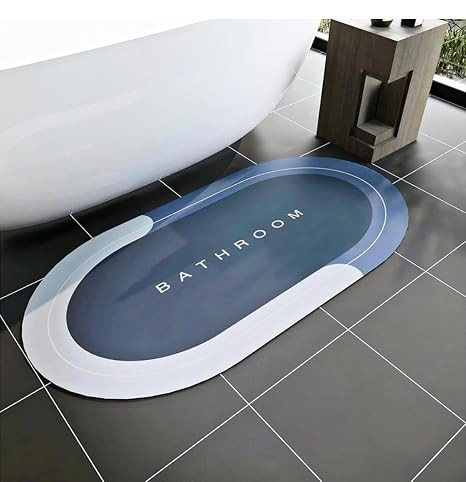 Premium Silicon Oval Floor Mat, Bath Mat, Doormat, Bathroom Carpet, Cushion Mat Super Absorbent Soft Carpet, Quick Dry Dirt Barrier for Home, Office, (60x40), Black