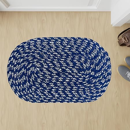 Mukhlis Doormat for Main Door Entrance|Handmade Cotton Doormat | Quick Dry, Washable Door Mat for Home, Bathroom & Bedroom (33X53 CM) (Blue)
