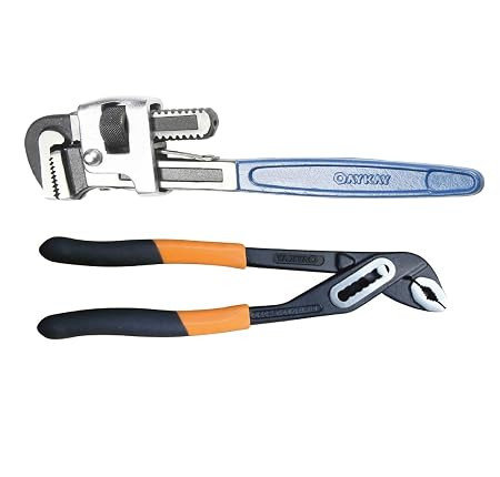 213 Hand Tool Set Of 2 Pcs. With Pipe Wrench 12 Inch 1 Pcs, Water Pump Plier 10 Inch 1 Pcs