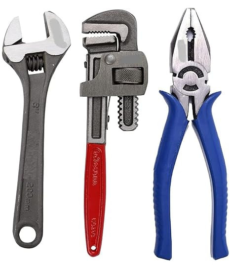 Combo Pack of 3 Tool Kits Set for Home | Includes 8-Inch Adjustable Spanner, 8-Inch Combination Plier, and 10-Inch Pipe Wrench | High-Performance Hand Tools for Plumbing, Repair