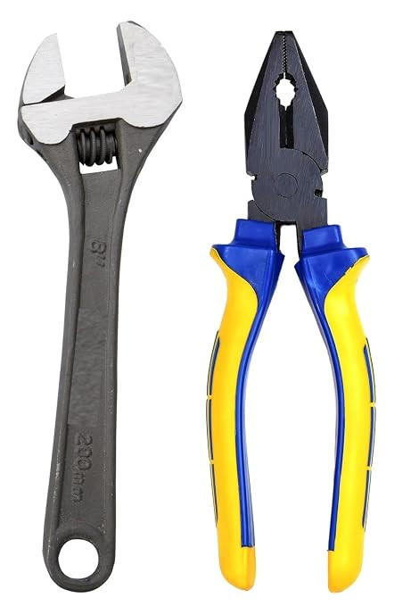 Collections Combo Pack Of 2 Contains 8 Inch adjustable Wrench and 8 Inch Combination Plier (Multipurpose Tool Kit)