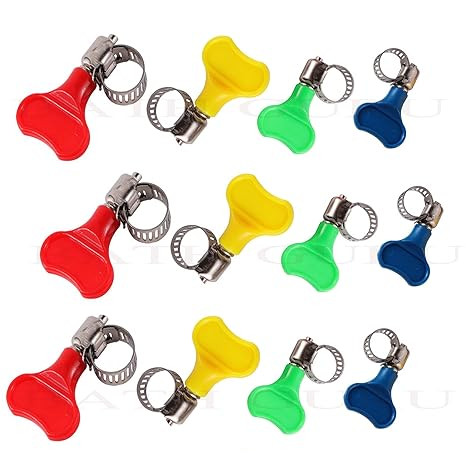 Stainless Steel Hand Adjustable Worm Gear Key Type Hose Clamps .75, 1, 1.25, 1.5 Inch Gas Water Tap Garden Pipe Clamp Clips for Plumbing & Mechanical Applications (Pack Of 12, Multi Sizes)