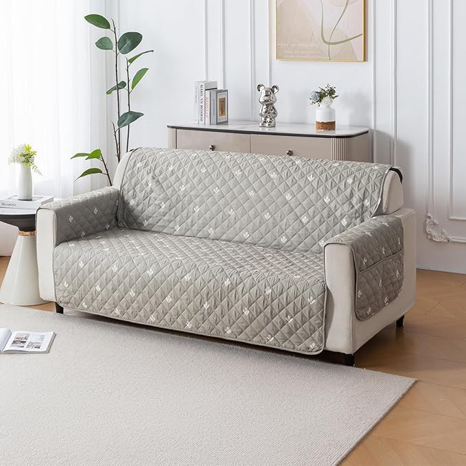 Anti-Slip Sofa Cover Mat with Pocket | Polyester Couch Protector for Pets, Kids & Spills (Neem Buti, 180x170cm, Three Seater)
