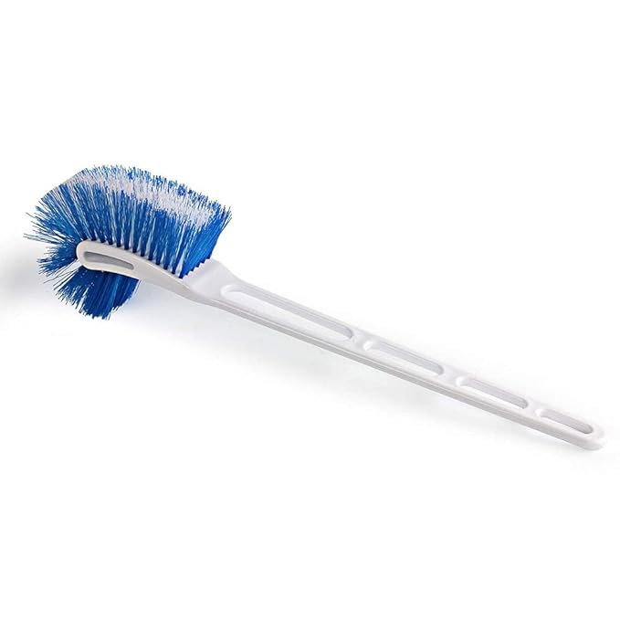 Plastic by Cello Eco Hockey Toilet Brush | Longer Handle Ergonomic Design | Angular Design to Reach All Corners | Set of 1, Blue & White