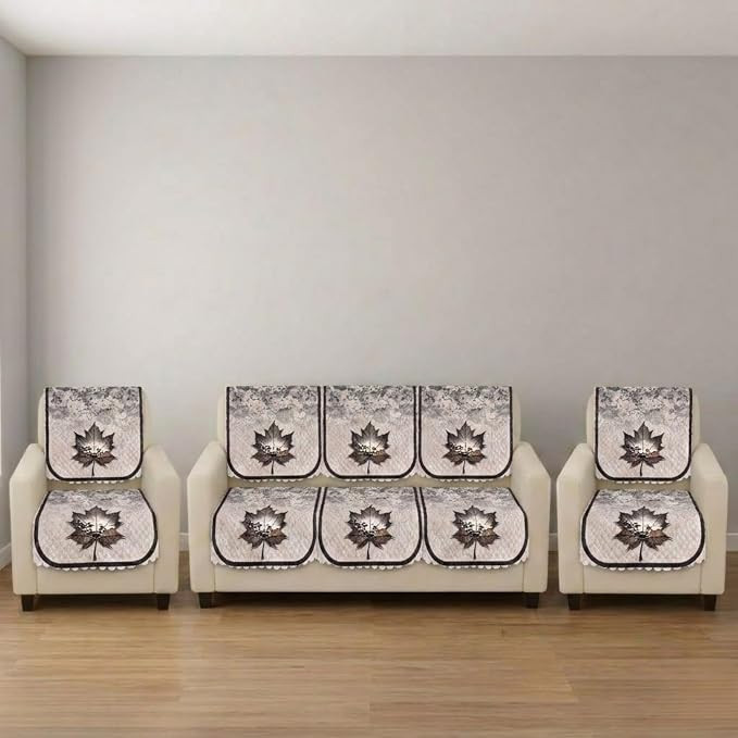 Luxury Quilted Velvet Sofa Cover Set 5 Seater (3+1+1), Anti-Slip Floral Sofa Slipcovers, Soft Padded Sofa Protector, Washable Decorative Covers for Living Room (Grey Royal)