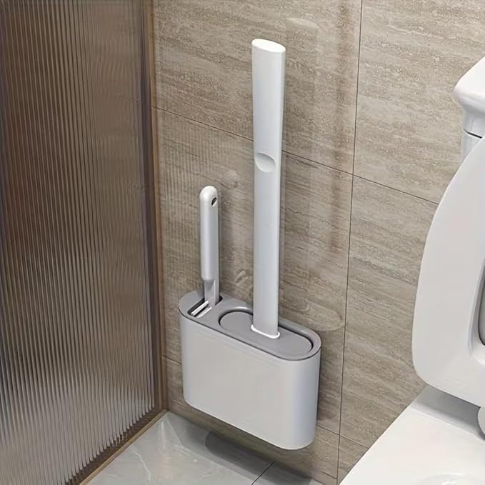 Toilet Brush and Holder Set, with a Extra Crevice Cleaning Brush Deep Cleaning Toilet Bowl Brush for Bathroom Toilet Brushes for Bathroom Wall Mounted(2 in 1 Flat Toilet Brush)