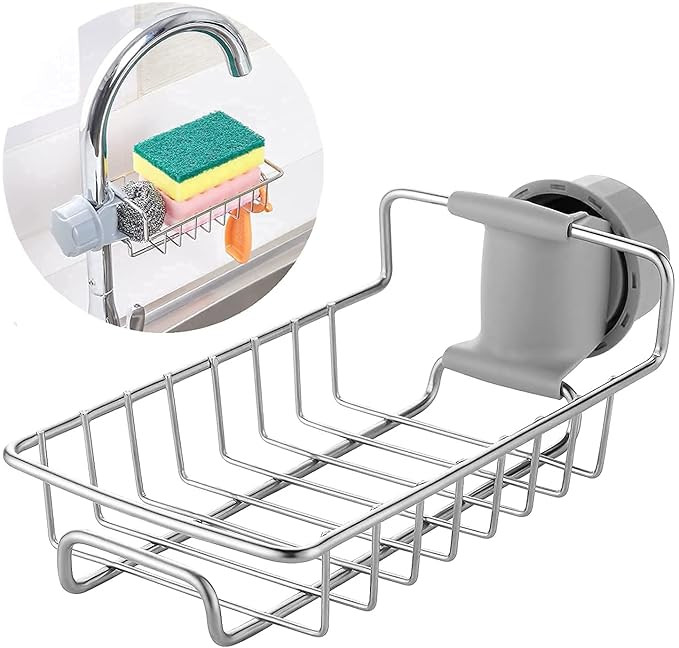 Kitchen Sink Faucet Sponge Holder | Adjustable Stainless Steel Sink Organizer for Sponge, Soap Dishwashing Accessories Bathroom Hardware,Soap Holders,Kitchen Sink Organizer