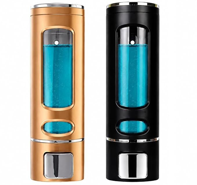 Multi Purpose 400 Ml ABS Plastic Soap Sanitizer Lotion Gel Dispenser Wall Mounted Liquid Soap Dispenser for Bathroom Kitchen Pack of 2 (Black & Copper)