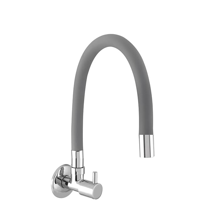10X Sink Tap for Kitchen Brl-9876 Flexible Neck Grey Color Wall Mount (Single Flow) - Metal, Chrome