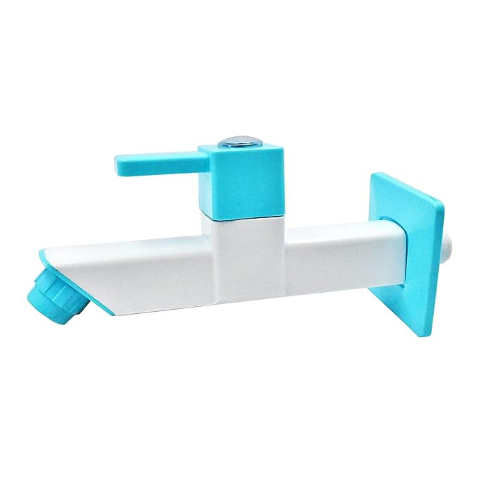 Heavy Duty Wall Mounted PVC Long Body Bib Cock Tap Faucet for Bathroom Kitchen Toilet Garden with Wall Flange and 6 Months Warranty White Pack of 1
