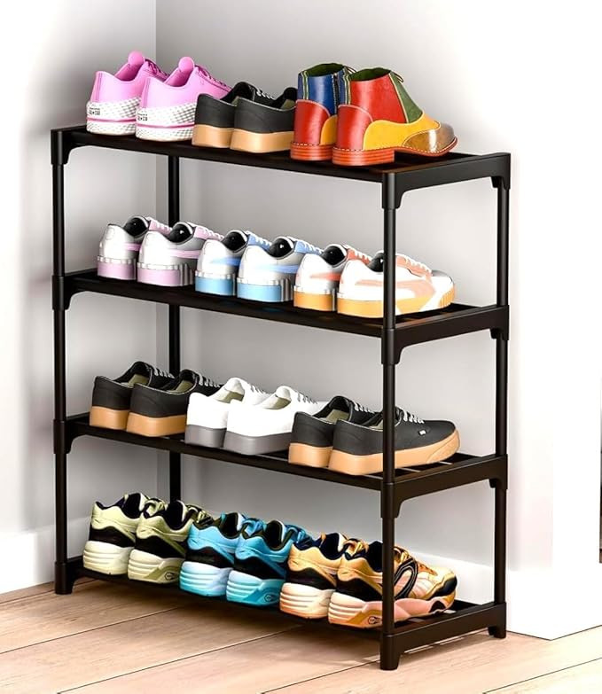 Shoe Rack for Home | 4 Tier Plastic Shoe Stand | Multipurpose Foldable & Stackable Shoe Storage Organizer | Lightweight Durable Shoes Rack for Bedroom, Entryway, Hallway Furniture (4 SELF)