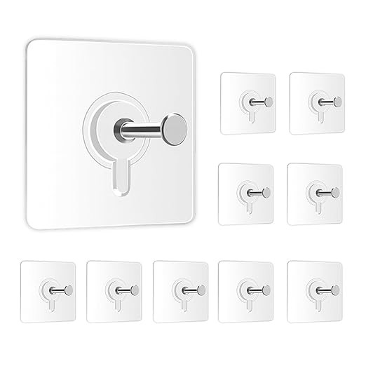 Zulaxy Photo Frame Hooks for Wall Without Drilling, 10 Pack Self Adhesive Hooks for Wall Heavy Duty Strong Nail Free for Hanging Photo Frame (Hanging Hook, Transparent) Stainless Steel
