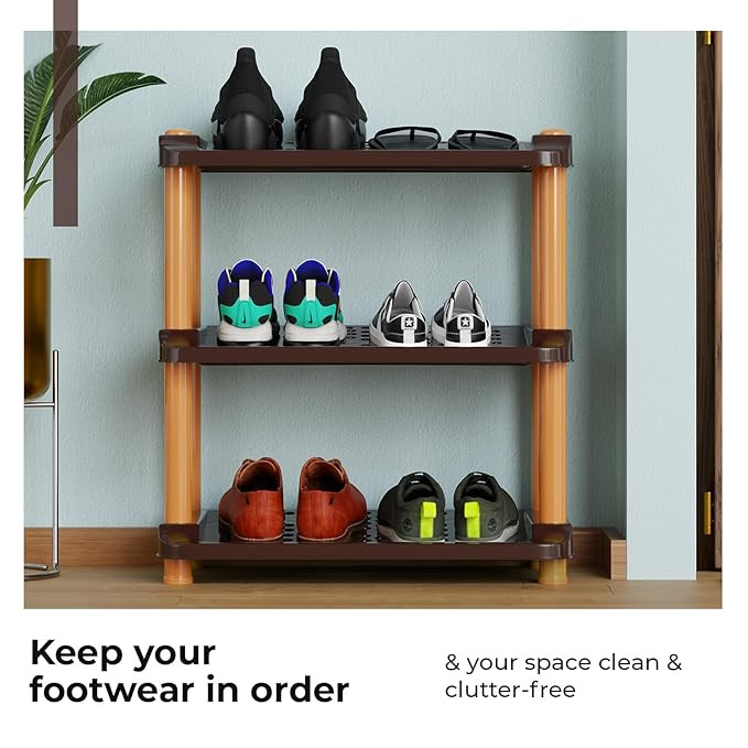 3-Tier Heavy Duty Shoe Rack | Storage Organizer for Shoes, Slippers, Clothes, Books & Household Items | Sturdy Plastic Stand for Home, Bedroom, Entryway, Living Room & Office Storage