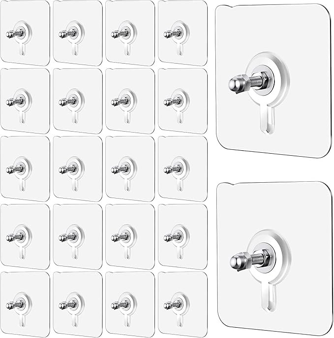 Self Adhesive Screw Hooks for Hanging | Heavy Duty Adhesive Wall Hooks for Wall Heavy Items | Sticker Screw Wall Hook Without Drilling, Nail Free Wall Hooks for Clothes Towels & Home (50)