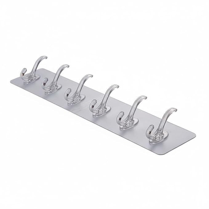 Self Adhesive PVC Wall Hanger 6 Hook Sticker Transparent for Hanging Clothes,Towel,Key Home Kitchen Tools Office Bathroom Bedroom Products Door Multipurpose Organizers Accessories Items