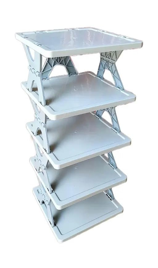 Plastic Shoe Rack for Home – Stackable & Shoe Stand Organizer for Entryway & Corners | Shelf for Shoes, Slippers & Sandals | Easy to | Durable Grey Shoe Storage Unit (Grey, 4 Layer Shoe Rack)