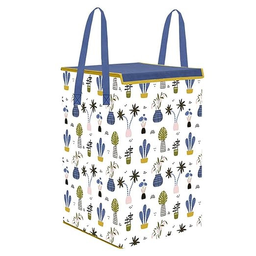 PrettyKrafts L1113 Laundry Basket for Clothes, Toy Storage Box with Lid & Handles, Toy Storage Box, 75 LTR,Mushroom Print,White, Set of 1