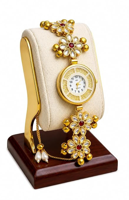 Kashmiri Kundan Wristwatch for Women | Ethnic Floral Bracelet Watch, Meenakari Work, Pearl Tassels