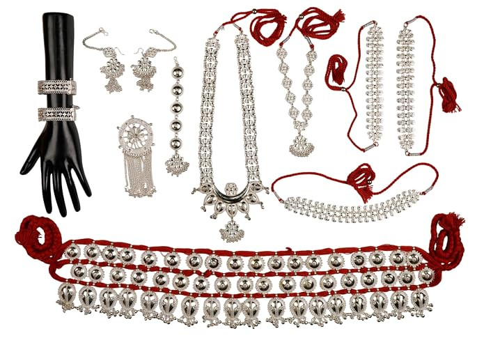 Odissi Dance Jewelry Set Silver Toned | Traditional Dance Wear Set of 12 Pcs