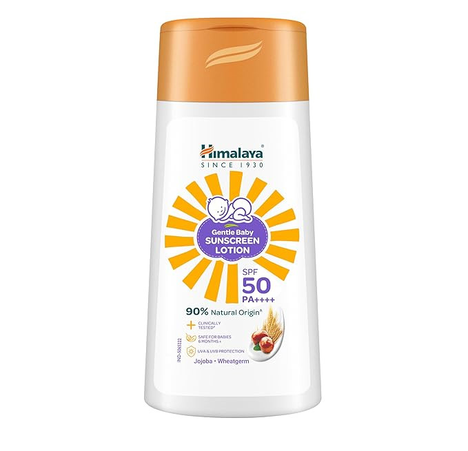 Himalaya Gentle Baby Sunscreen Lotion 50ml | SPF 50 PA++++ | UVA & UVB Broad Spectrum Protection For All Skin Types | With Jojoba Oil & Vitamin E | Non-Greasy, No White Cast|
