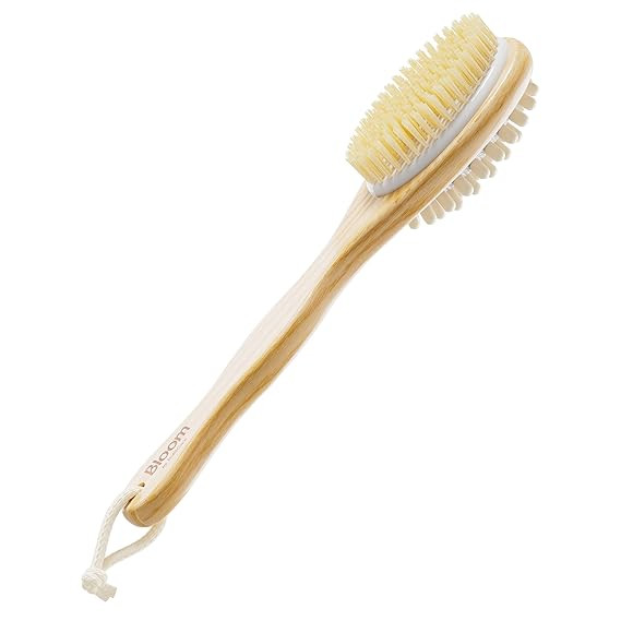 2-in-1 Long Handle Body Brush | For Skin Exfoliation and Massage | Reduces Cellulite | Stimulates Blood Circulation & Reduces Dead Skin Cells | Natural, Soft Bristles | (1 unit)
