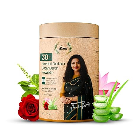 VCare 30+ Herbal Detan Body Bath Powder | Sulphate-Free & Paraben-Free Herbal Bath Powder | Ayurvedic-Inspired Daily Cleanser | Natural Skin Refresh | For Men & Women-200gm