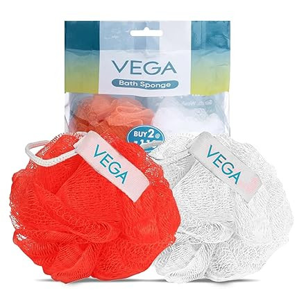 VEGA Mini Loofah for Bathing, Pack of 2 | Exfoliating Bath Sponge, Body Scrubber & Shower Pouf for Men & Women | Soft Luffa for High Foam, Cleansing & Dead Skin Removal | All Skin Types (BA-3/12)