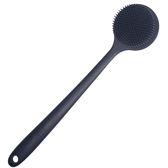 Scrubber for Shower Soft Silicone Bath Body Brush with Long Handle, BPA-Free, Hypoallergenic (Black)