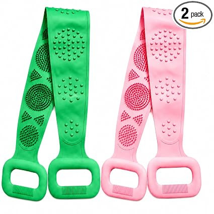 Back Scrubber for Bathing, Silicone Body Scrubber for Bathing, Bath Belt Scrubber, Body Back Scrubber for Men & Women, Long Silicone Bath Brush for Exfoliating & Deep Cleaning, Pack of 2 multicolour