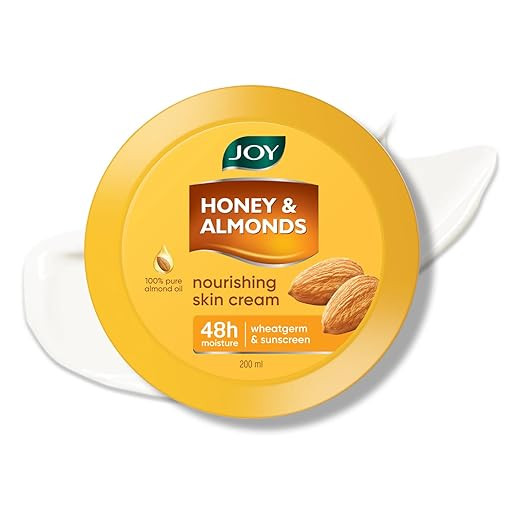Joy Honey & Almonds Deep Nourishing Moisturizer for Dry Skin | Skin Cream for Face, Hands & Body | Contains Natural Sunscreen for Glowing Skin | Retains Natural Moisture Balance, 200ml