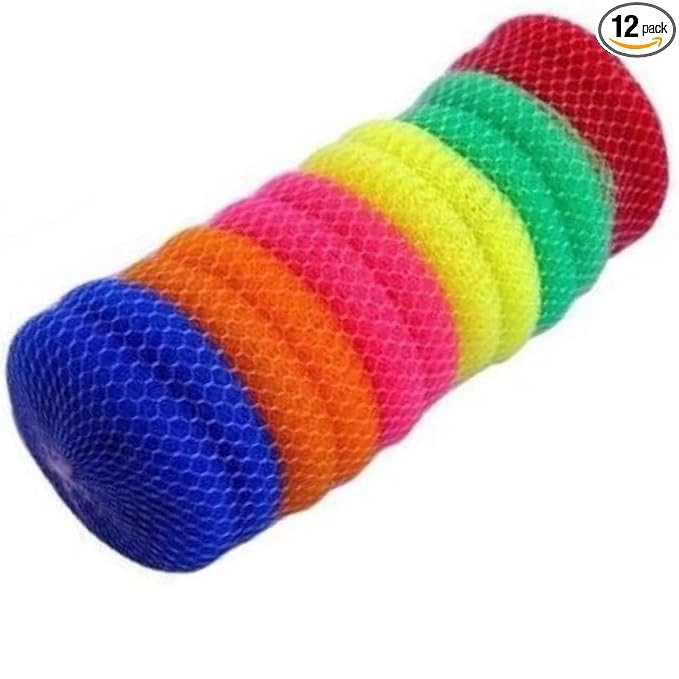 Bath Scrubber Sponge Pouf Body Scrubber| Bathing Round Loofah for Men and Women| Plastic Juna Loofah/Scrub | Set of 12 | Multicolour