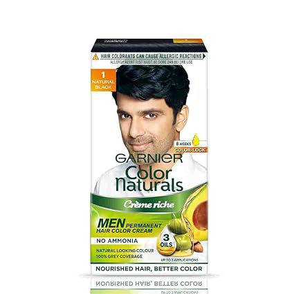 Garnier, Hair Colouring Creme, Long-lasting Colour, Smoothness & Shine, Color Naturals Men, Shade: 1 Natural Black, 30ml + 30g