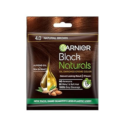 Garnier, Hair Colouring Crème, 100% Grey Coverage, Softening and Increased Shine, Black Naturals, 4.0 Natural Brown, 20g + 20ml