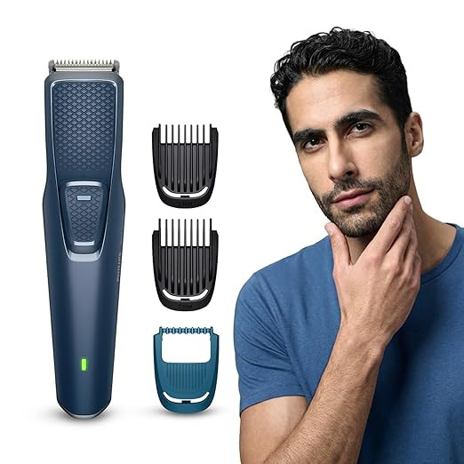 Philips India's No.1 Men's Trimmer* | Skin Safe Beard Trimmer for Men | Durapower tech | Self Sharpening Blades | Skin Protect Comb | 30 min runtime USB charging | No oil needed | 2yr warranty |BT1244