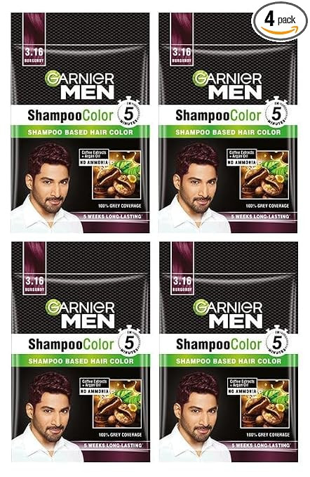 Garnier Men Shampoo Hair Color Shade 3.16 Burgundy (PACK OF 4)