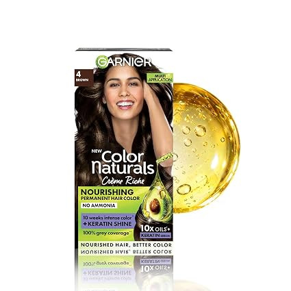 Garnier, Hair Colouring Creme, Long-lasting Colour, Smoothness & Shine, Color Naturals, Shade: 4 Brown, 70ml + 60g