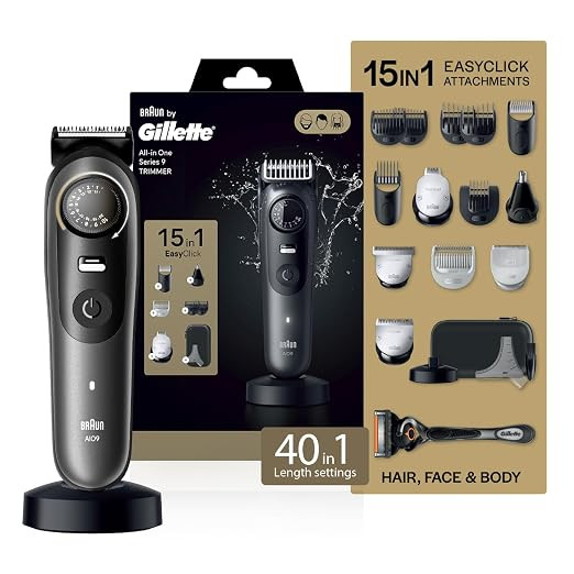 Gillette Series 9 All-in-One Beard & Body Trimmer for Man (by Braun) with Fusion Proglide Razor | ProBlade Technology | 40 length settings with Metal Body | 15-In-1 Pro Kit - Face, Body, Head & Private Parts | 180 Min Runtime | 5 Min Quick Charge | 100% W