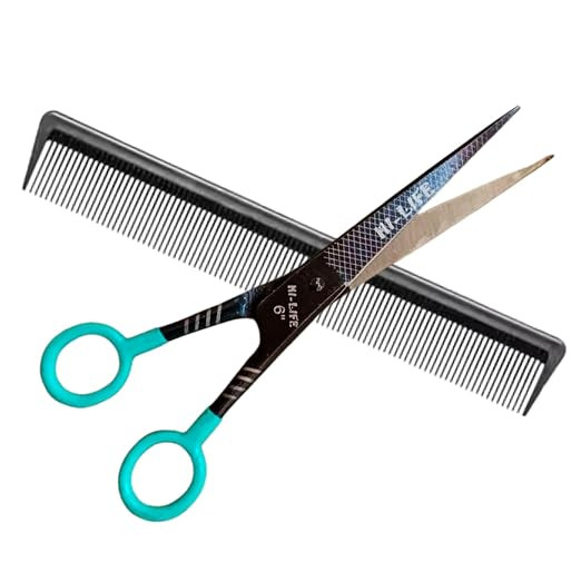Professional Hair Cutting Scissor and Comb Set for Salon & Home Use | Stainless Steel Barber Scissor with Comfortable Grip | Hair Styling & Trimming Combo for Men and Women
