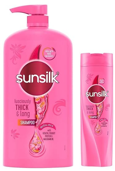 Sunsilk Lusciously Thick & Long Shampoo With Keratin, Yoghut Protein and Macadamia Oil - Thickening for Fuller Hair (1 L and 360 ml)