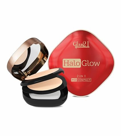 Glam21 Halo Glow 2-in-1 HD Compact | Matte & Shimmer Shades | Velvet Matte & Soft Glow Shimmer | Oil Control, Brightening & Radiant Finish | Enriched with Vitamin E |18gm,Light Sand