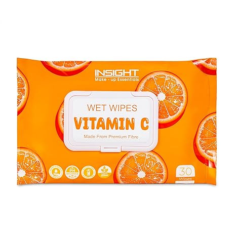 INSIGHT Wet Wipes Vitamin C - 30 Refreshing Facial Sheets| Soft & Alcohol-Free|Removes Dirt & Oil|Gentle on Skin|Paraben-Free|For All Skin Types