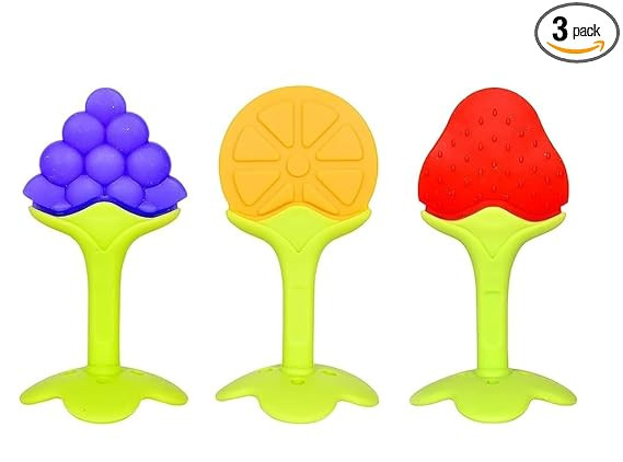 Baby Silicone Teether for 3-12 Months | BPA Free Food Grade Soft Teething Toy for Babies | Gum Soothing Chew Toy for Infants & Toddlers | Easy Grip & Safe for Newborns (Combo 3)