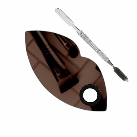 Stainless Steel Cosmetic Lips Makeup Mixing Plate with Spatula Tool for Women (Rose Golden)