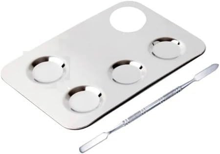 Stainless Steel Makeup Palette with 4 Wells and Mixing Knife, Silver, Art Supplies Set