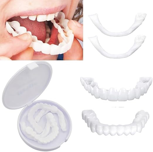 Snap On Smile Veneers, Temporary Cosmetic Teeth, Upper and Lower, White, Reusable with Case