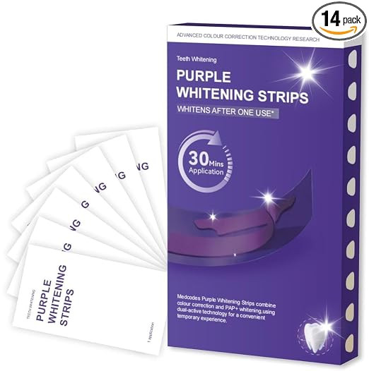 Purple Teeth Whitening Strips | Teeth Treatments 14 Strips | Whitens Teeth in 1 Use | Peroxide & Sensitivity-Free, Enamel-Safe Oral Care | PAP & Hydroxyapatite For Stain Removal | (Purple Teeth Whitening-14 Strips) (7)