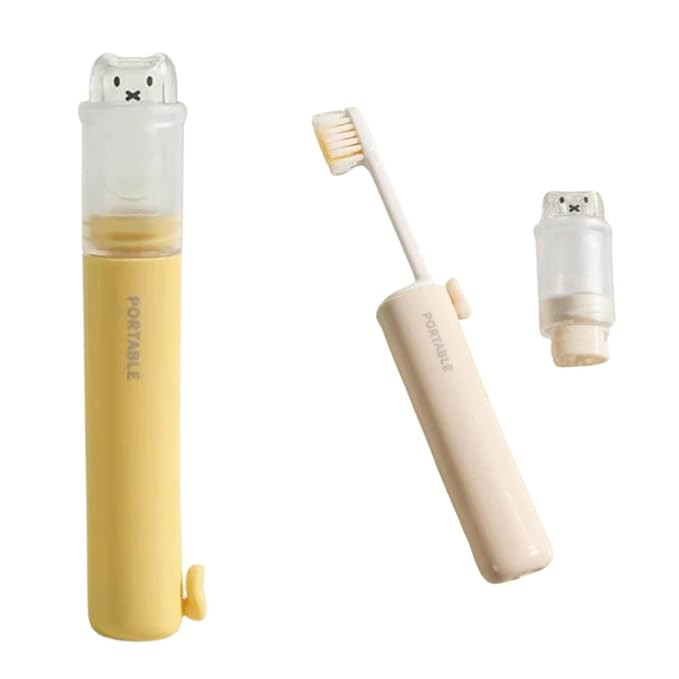1 Pcs Mini Travel Toothbrush and Toothpaste Set for Adults – Compact Folding Toothbrush with Built-in Refillable Toothpaste Tube – Oral Care Kit for Travel, Camping, Office (Multicolour)