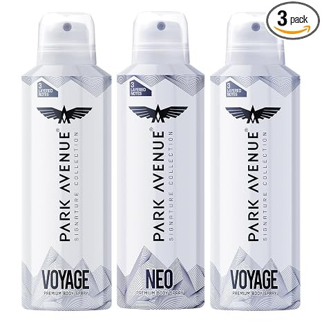 Park Avenue Men Voyage & Neo Signature Collection | Deodorant Spray | Fresh Long-Lasting Aroma | 150Ml Each (Pack Of 3), 450 Millilitres
